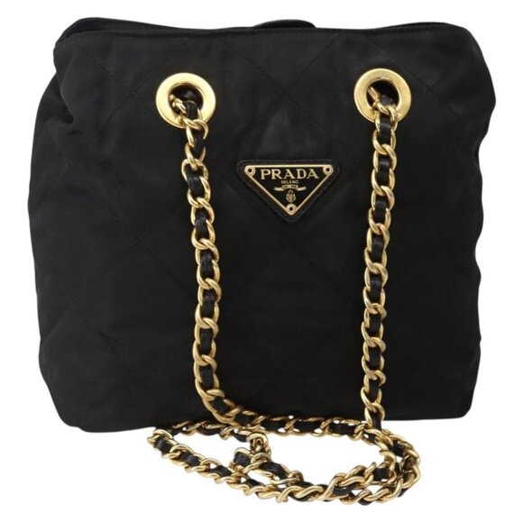 PRADA Chain Shoulder Bag Nylon Black Gold Auth 142072 - Picture 2 of 16